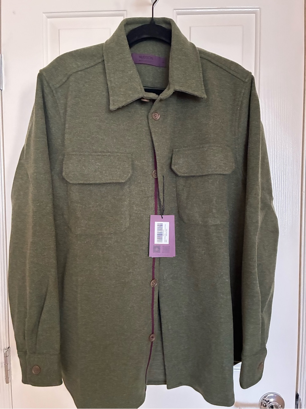 Hudson Jeans Olive Green Button-Front Shirt Jacket